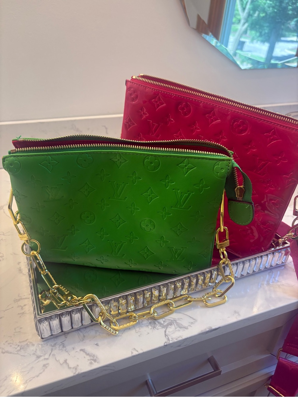 Green Purse with Gold Chain